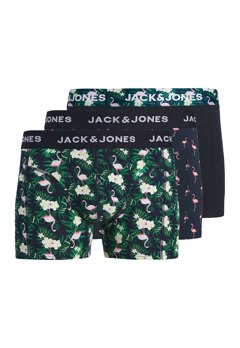 Set de boxeri din amestec de bumbac organic cu model tropical - 3 perechi - Verde - Negru -