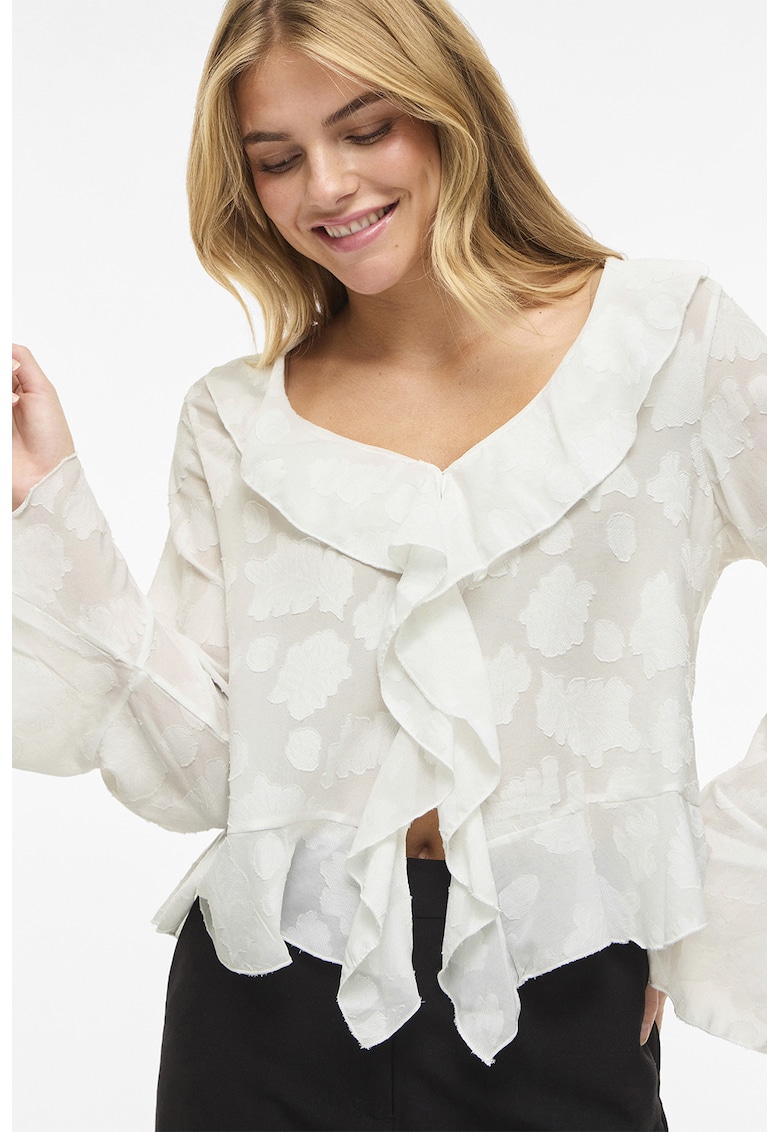 Bluza cu garnitura cu volan - Alb murdar