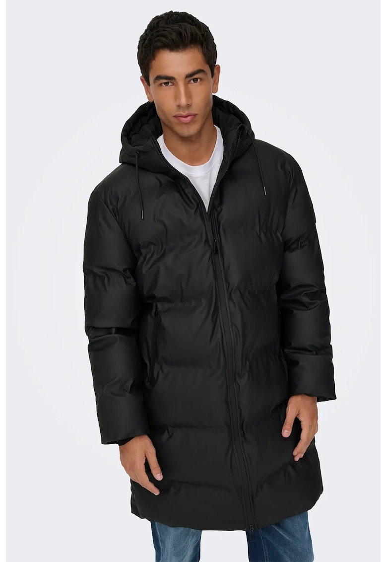 Geaca lunga cu vatelina si gluga