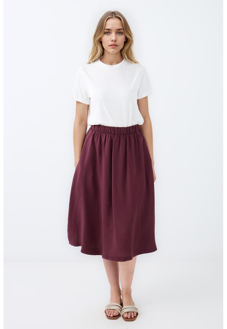 Fusta midi evazata din amestec de modal - Visiniu