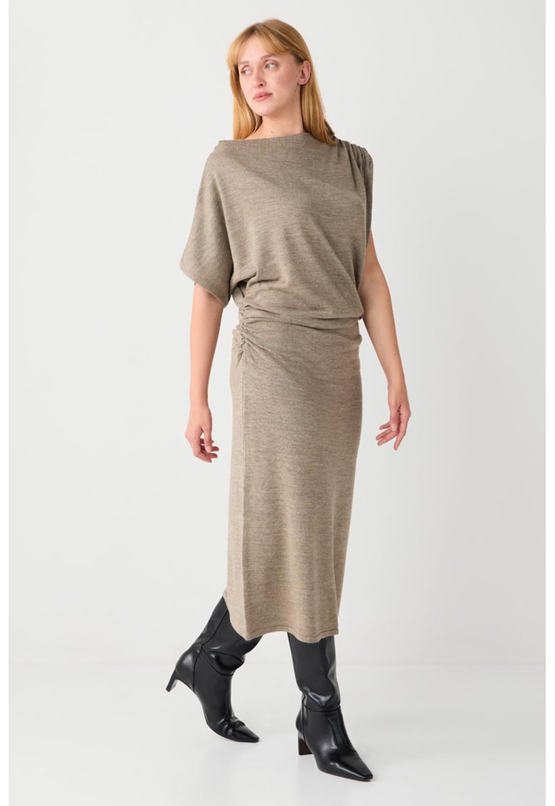 Rochie lunga cu maneci asimetrice - Bej melange
