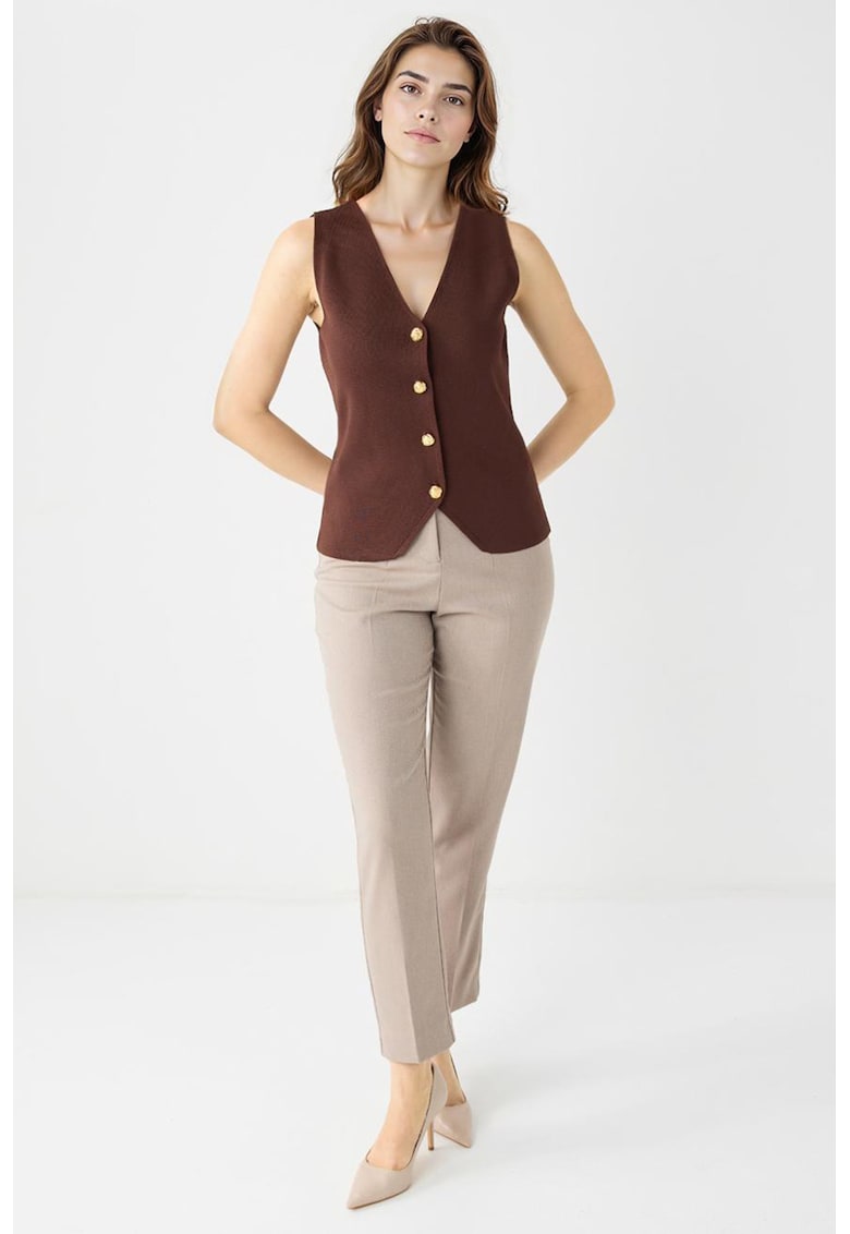 Pantaloni drepti cu talie inalta - Bej deschis