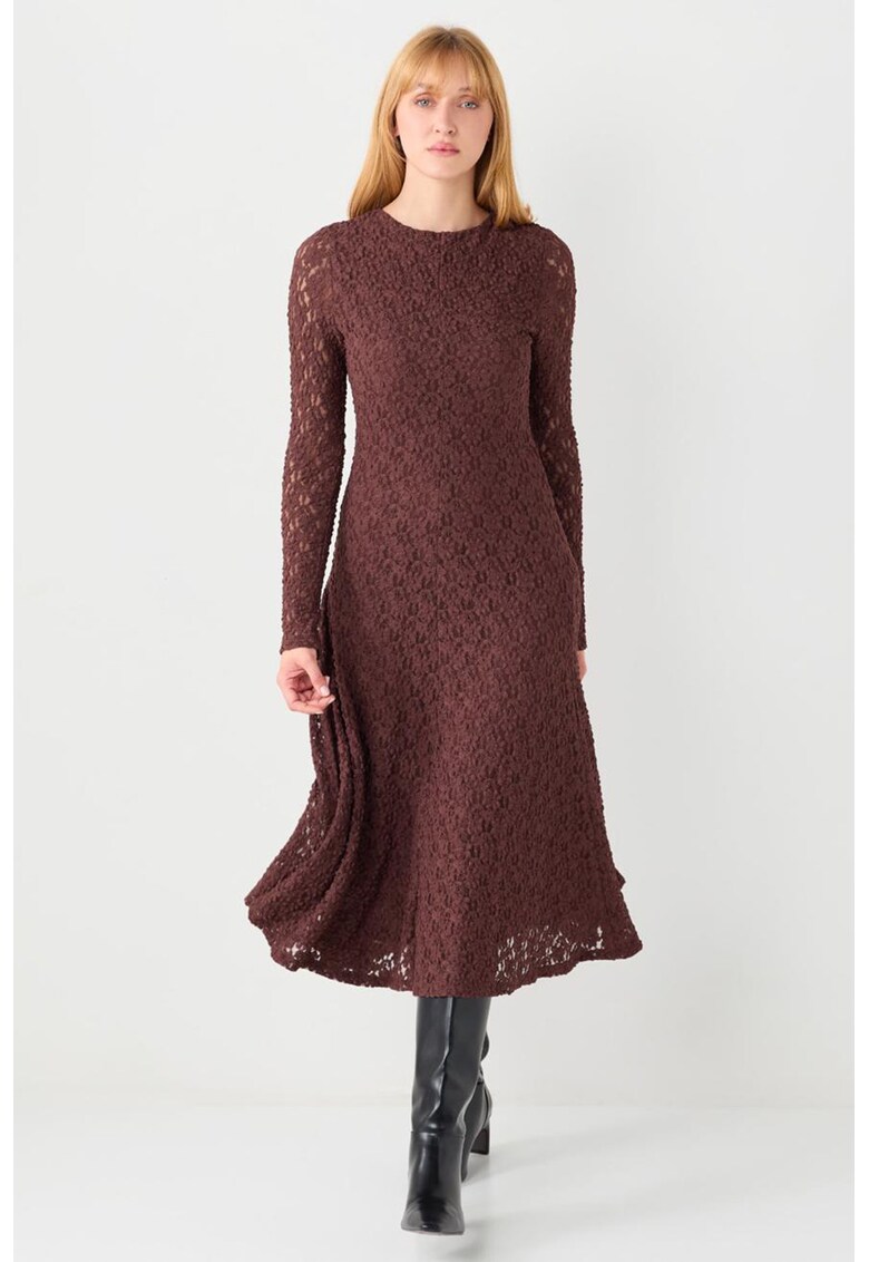 Rochie lunga cu decolteu rotund - Maro inchis