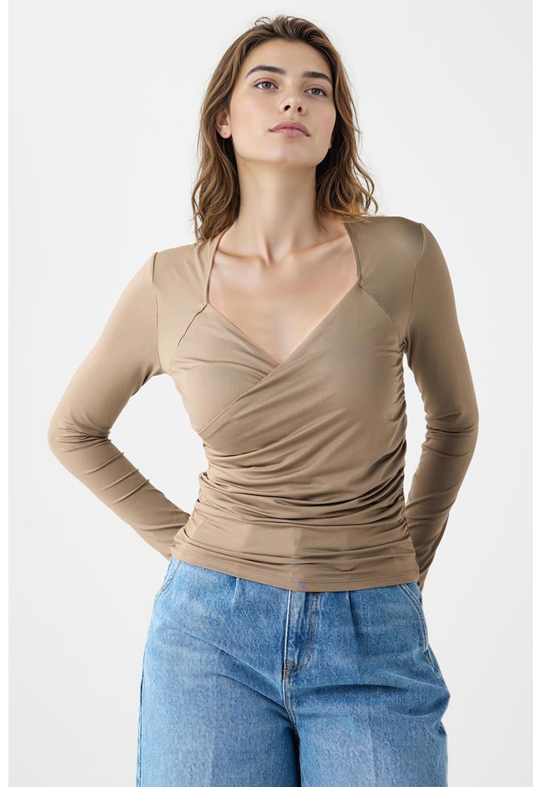 Bluza cu decolteu sweetheart - Maro taupe deschis