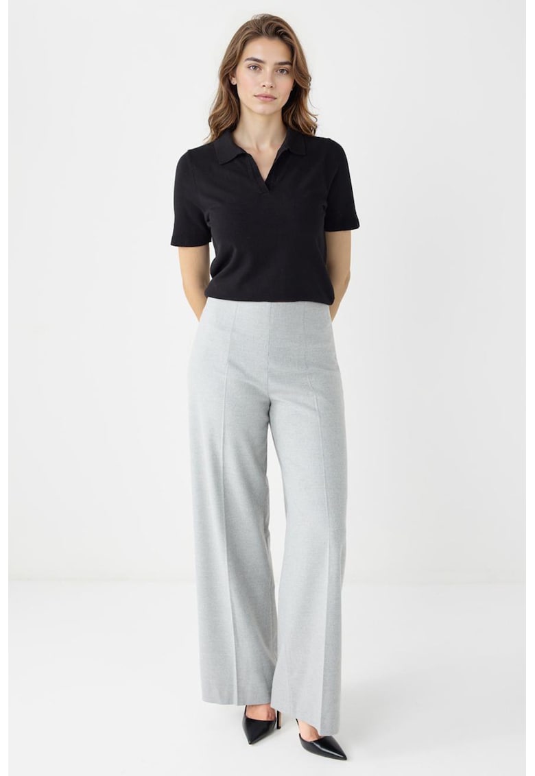 Pantaloni cu croiala ampla si pensa - Gri deschis