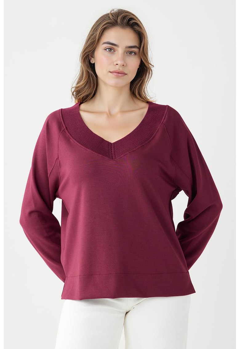Bluza de trening din amestec de modal cu croiala lejera si decolteu in V - Visiniu