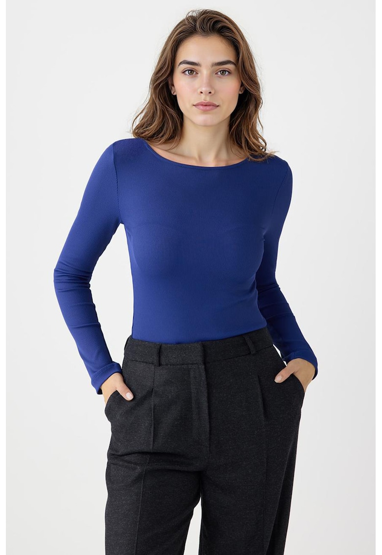 Bluza slim-fit cu decolteu rotund - Albastru royal