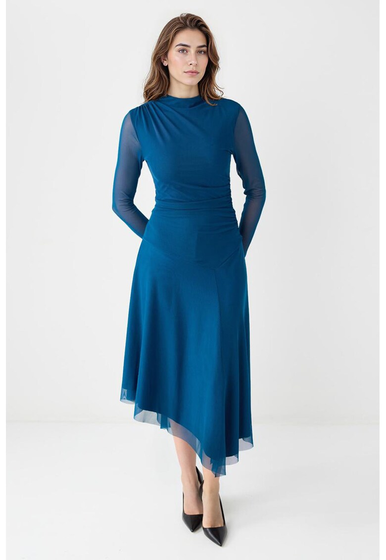Rochie lunga asimetrica - Albastru petrol
