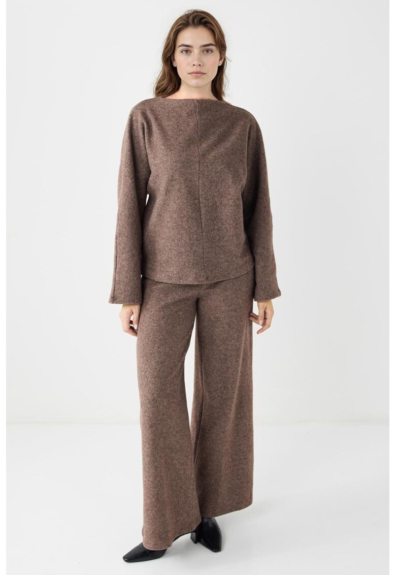 Pantaloni ampli cu talie medie - Maro melange