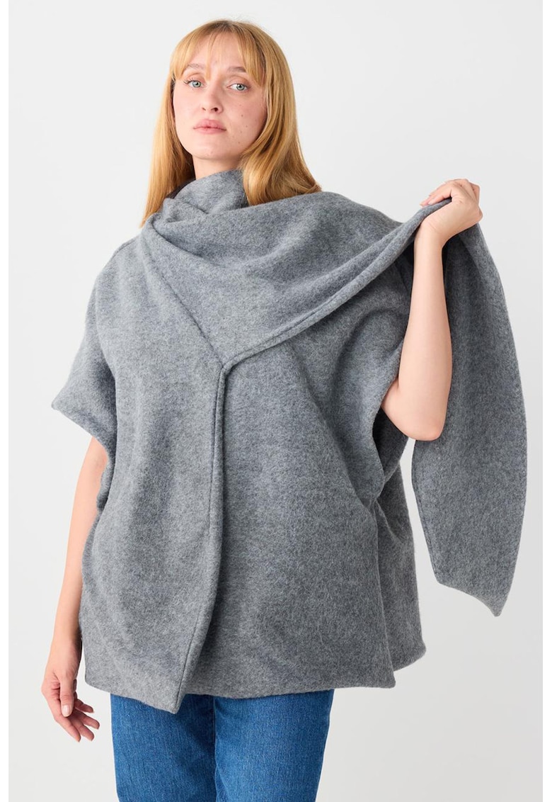 Poncho cu desin petrecut - Gri deschis melange