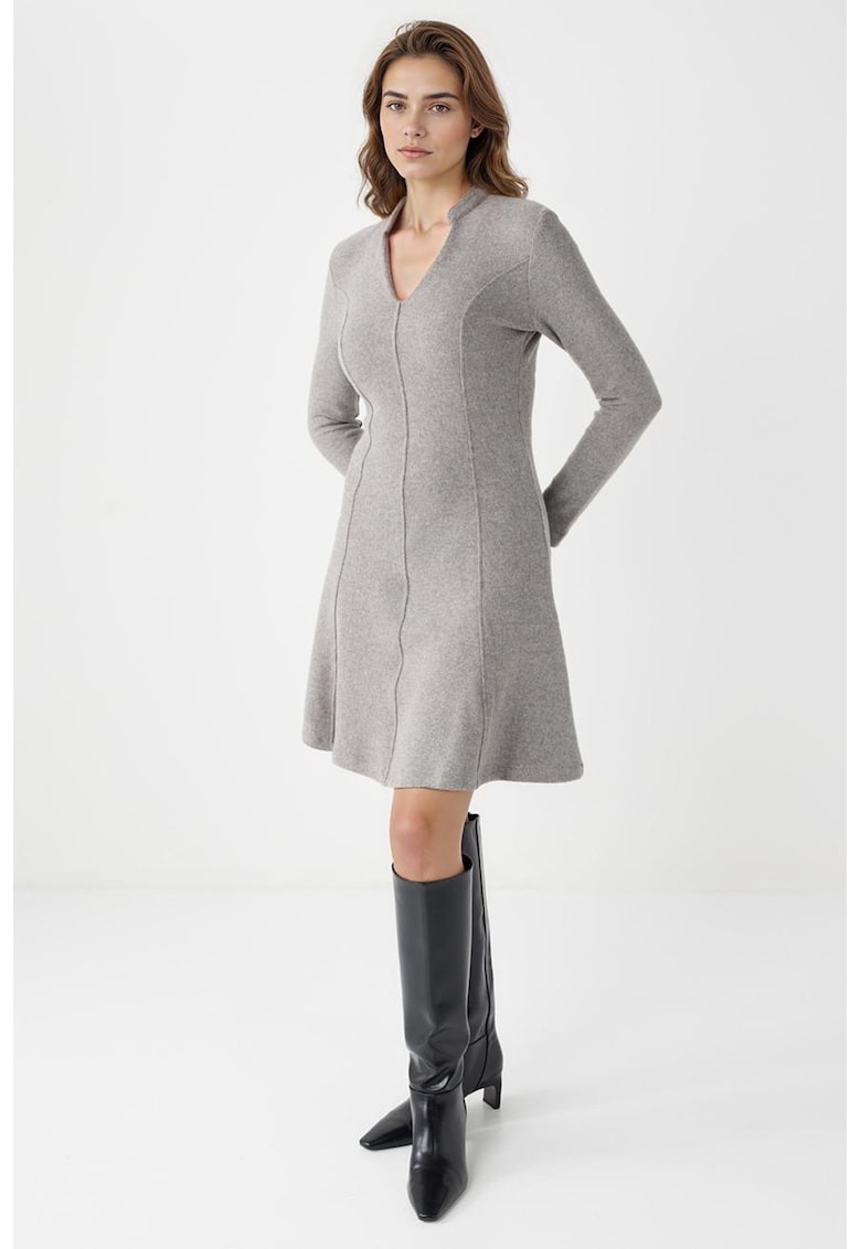 Rochie midi evazata - Gri deschis melange