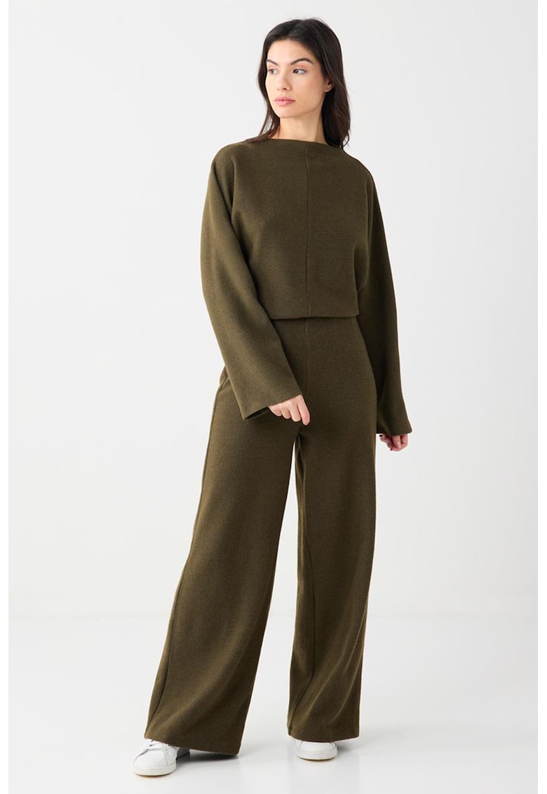 Pantaloni ampli cu talie medie - Verde masliniu