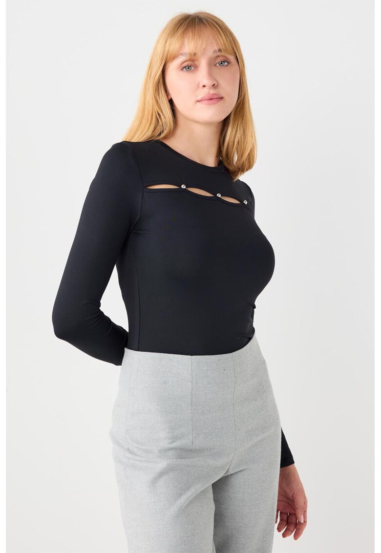 Bluza slim fit cu decupaje frontale - Negru