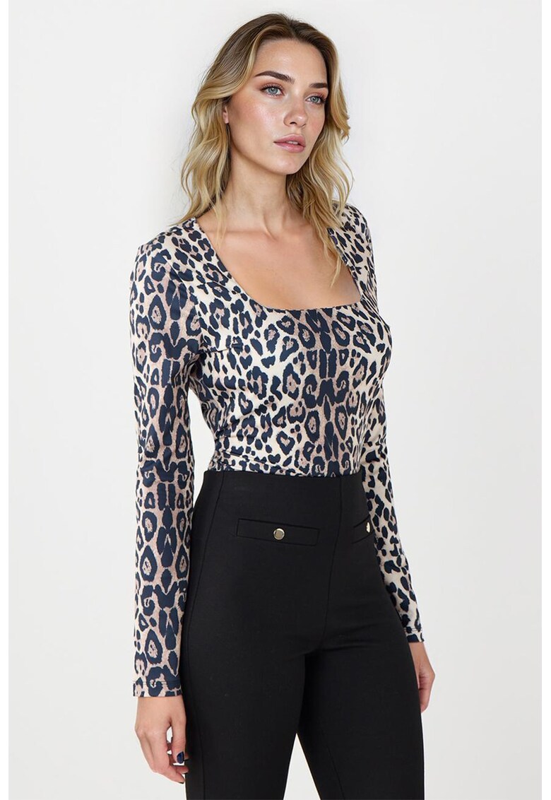 Bluza cu animal print - Alb/Negru/Maro taupe