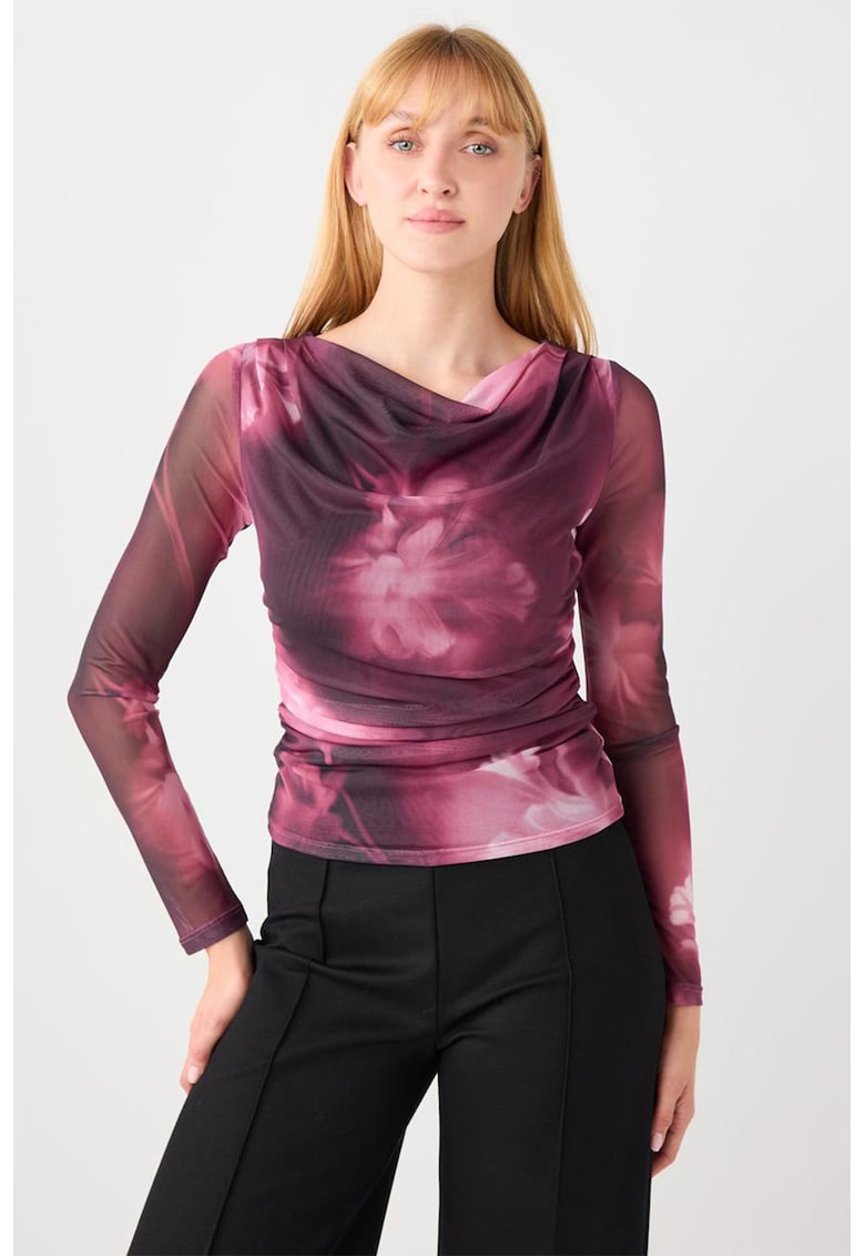 Bluza slim fit cu decolteu drapat - Violet/Roz