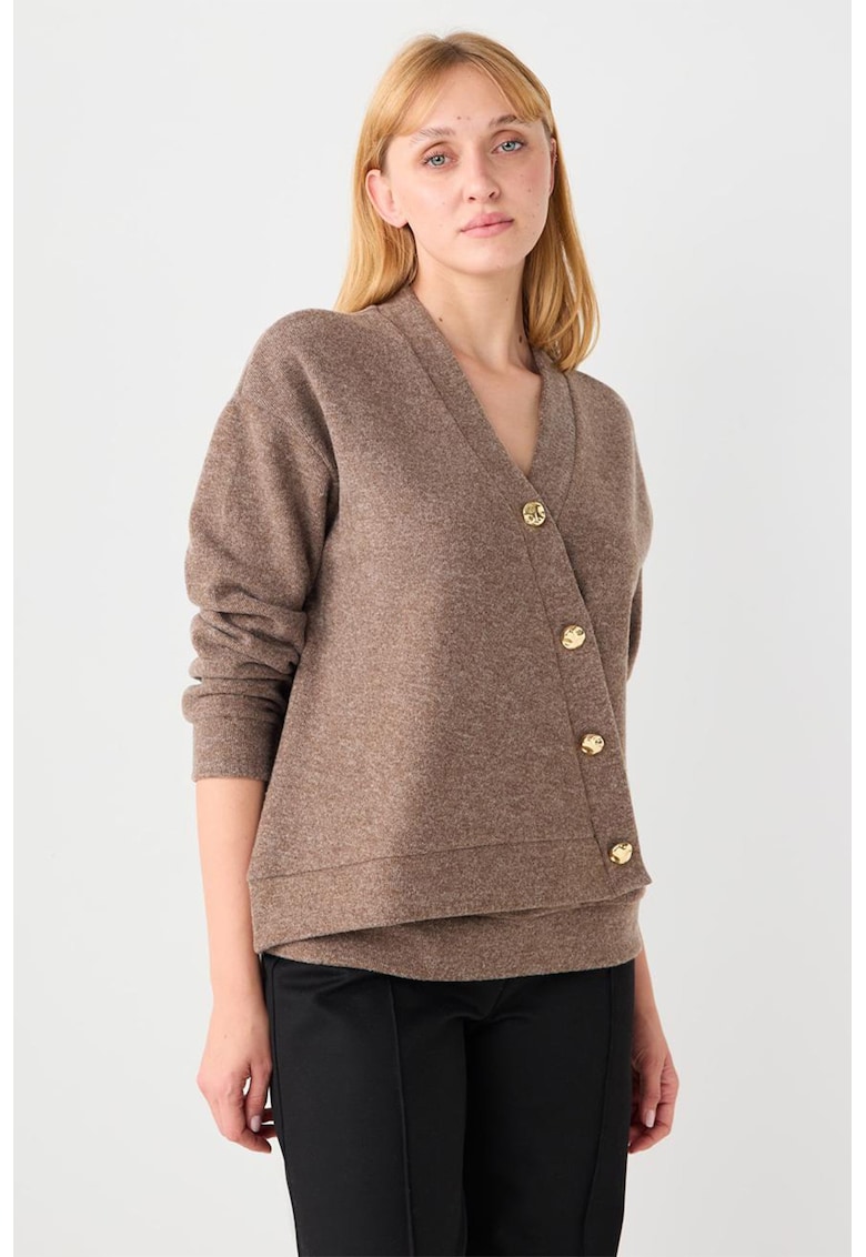 Cardigan cu inchidere asimetrica - Maro taupe