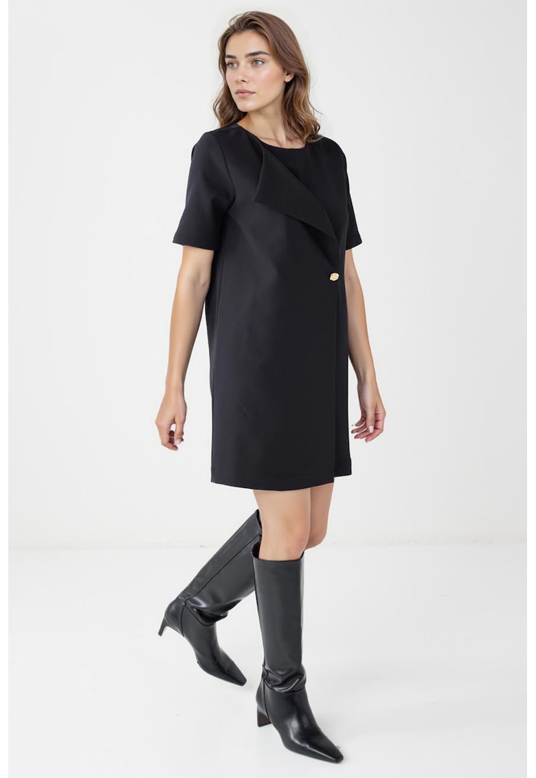 Rochie mini cu nasturi si decolteu la baza gatului - Negru