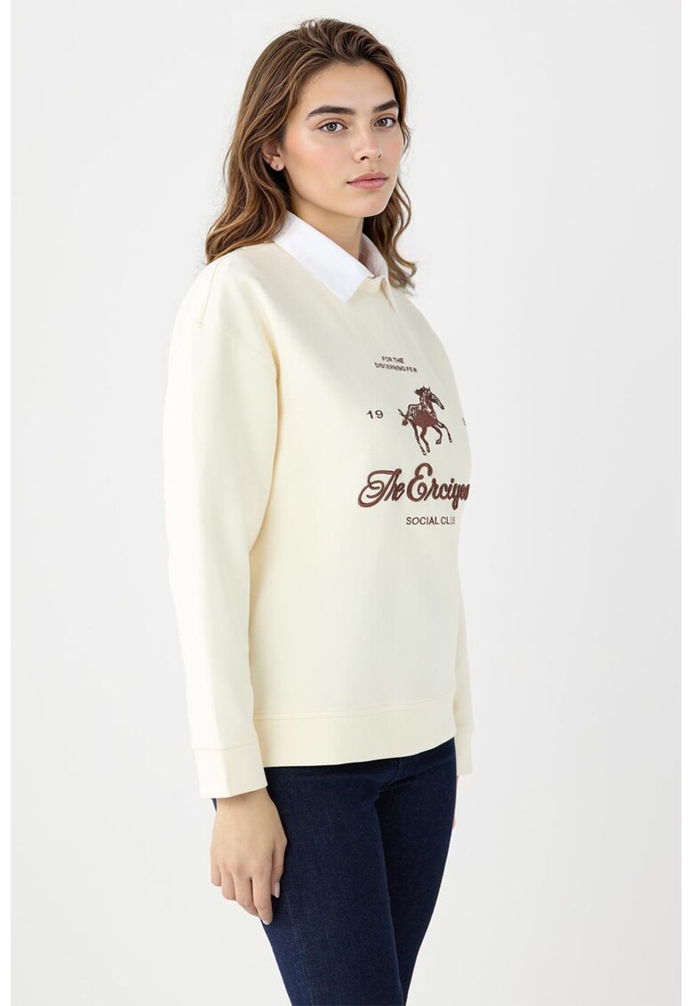Bluza de trening din amestec de modal cu broderie - Crem