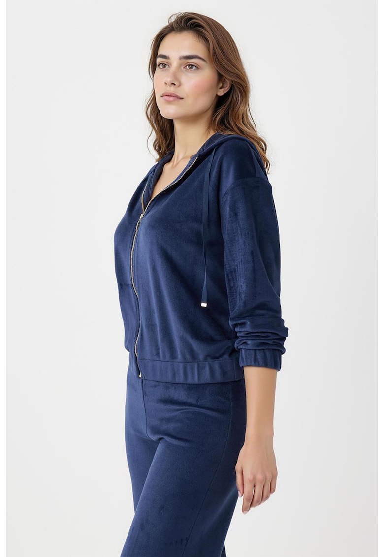 Hanorac de catifea cu fermoar - Bleumarin