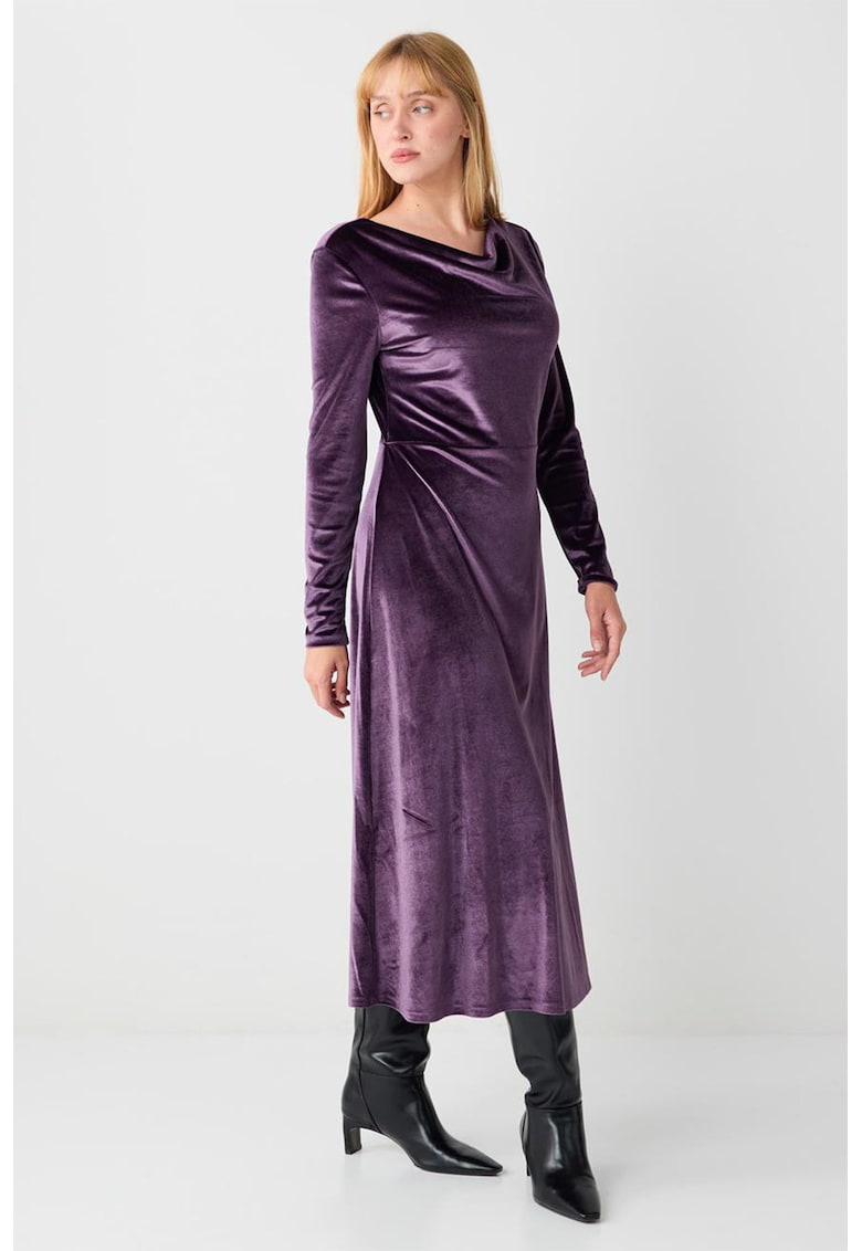 Rochie de catifea cu decolteu drapat - Violet