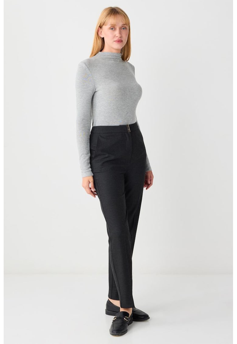 Pantaloni conici cu talie inalta si pliuri - Gri inchis