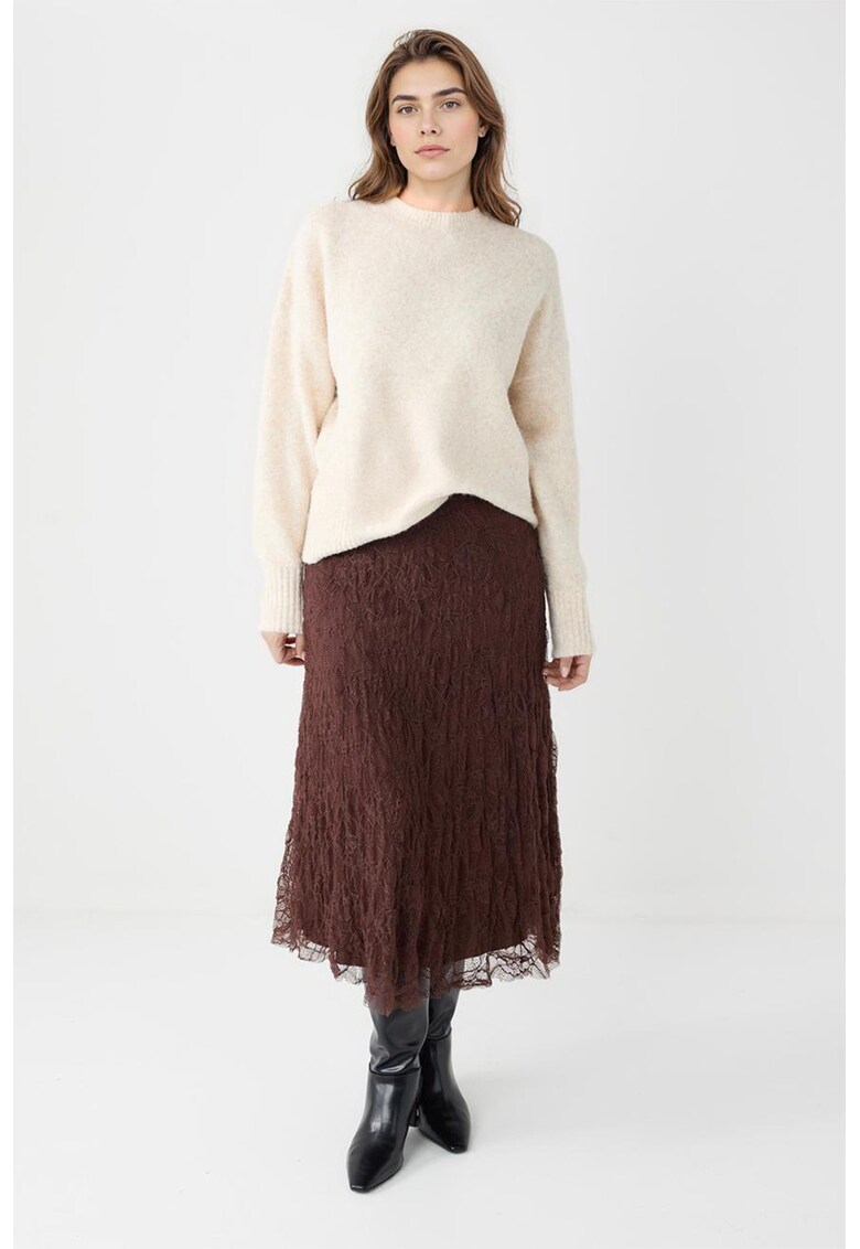 Fusta midi cu dantela - Maro inchis