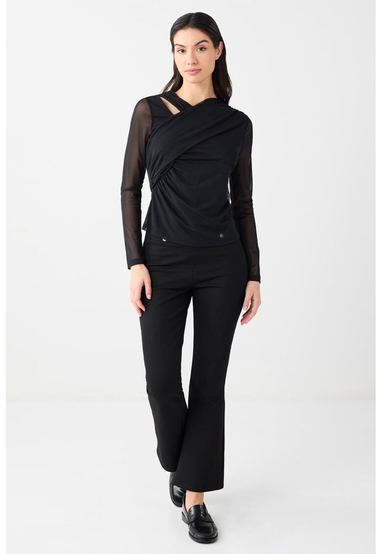 Bluza drapata cu maneci semitransparente - Negru