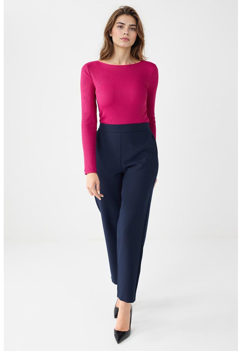Bluza slim-fit cu decolteu rotund - Fucsia