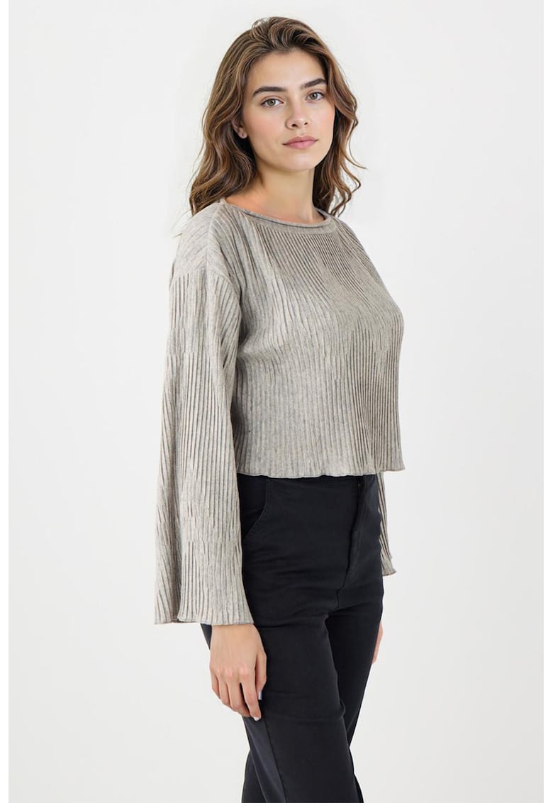 Bluza texturata cu maneci evazate - Grej