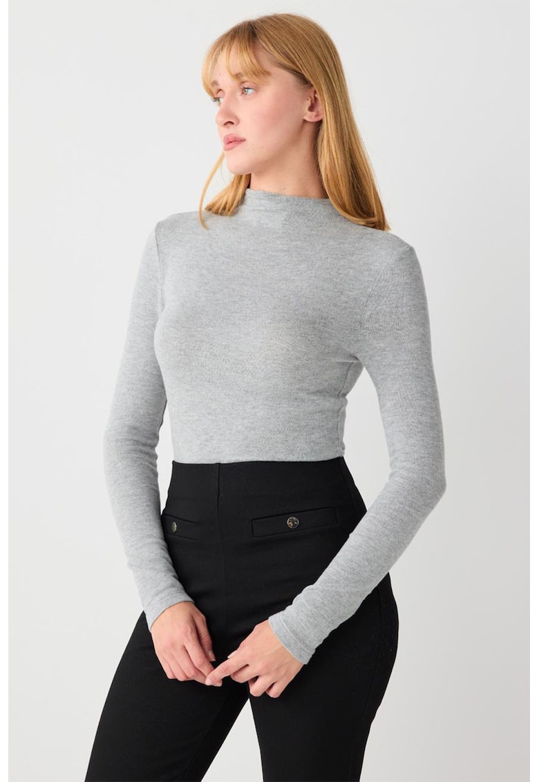 Bluza uni slim fit - Gri deschis