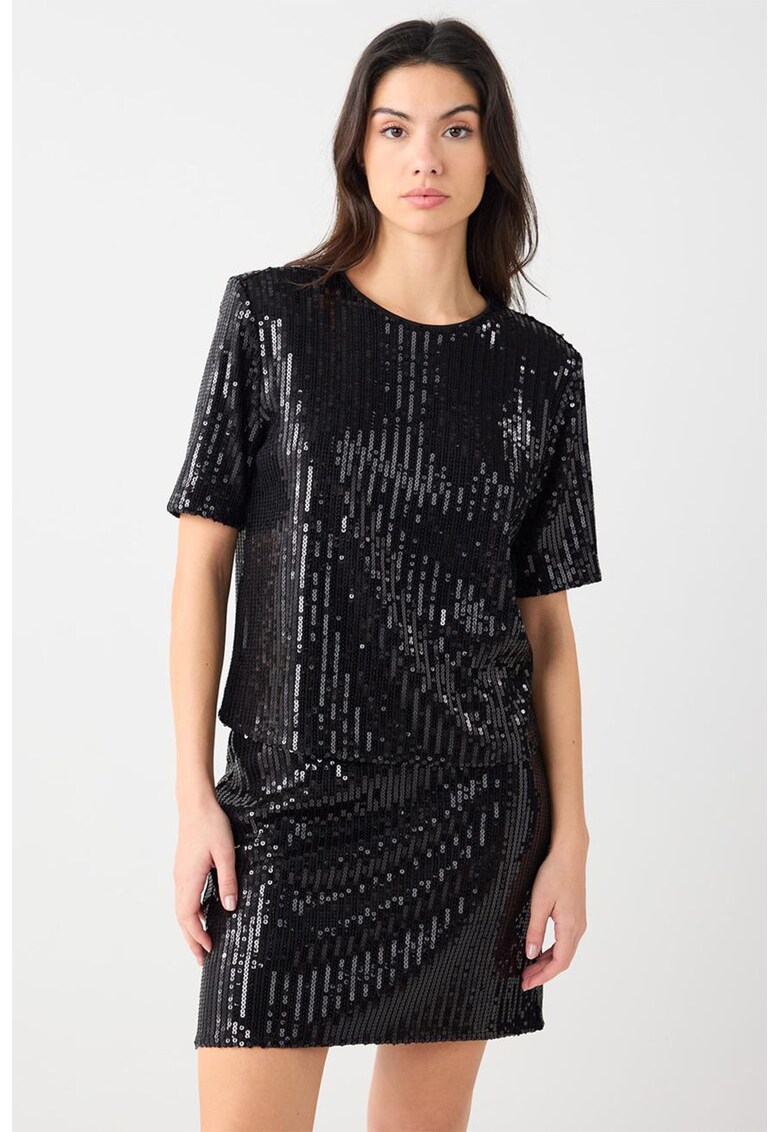 Bluza cu maneci scurte si paiete - Negru