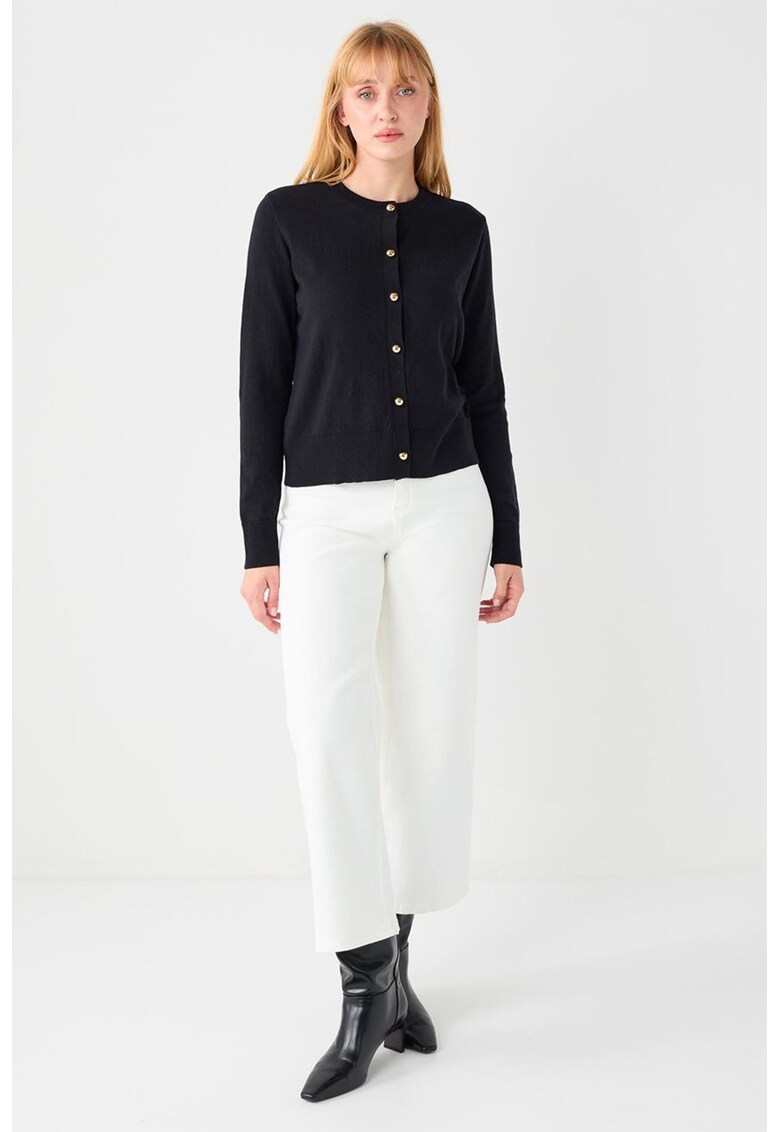 Cardigan cu decolteu la baza gatului - Negru