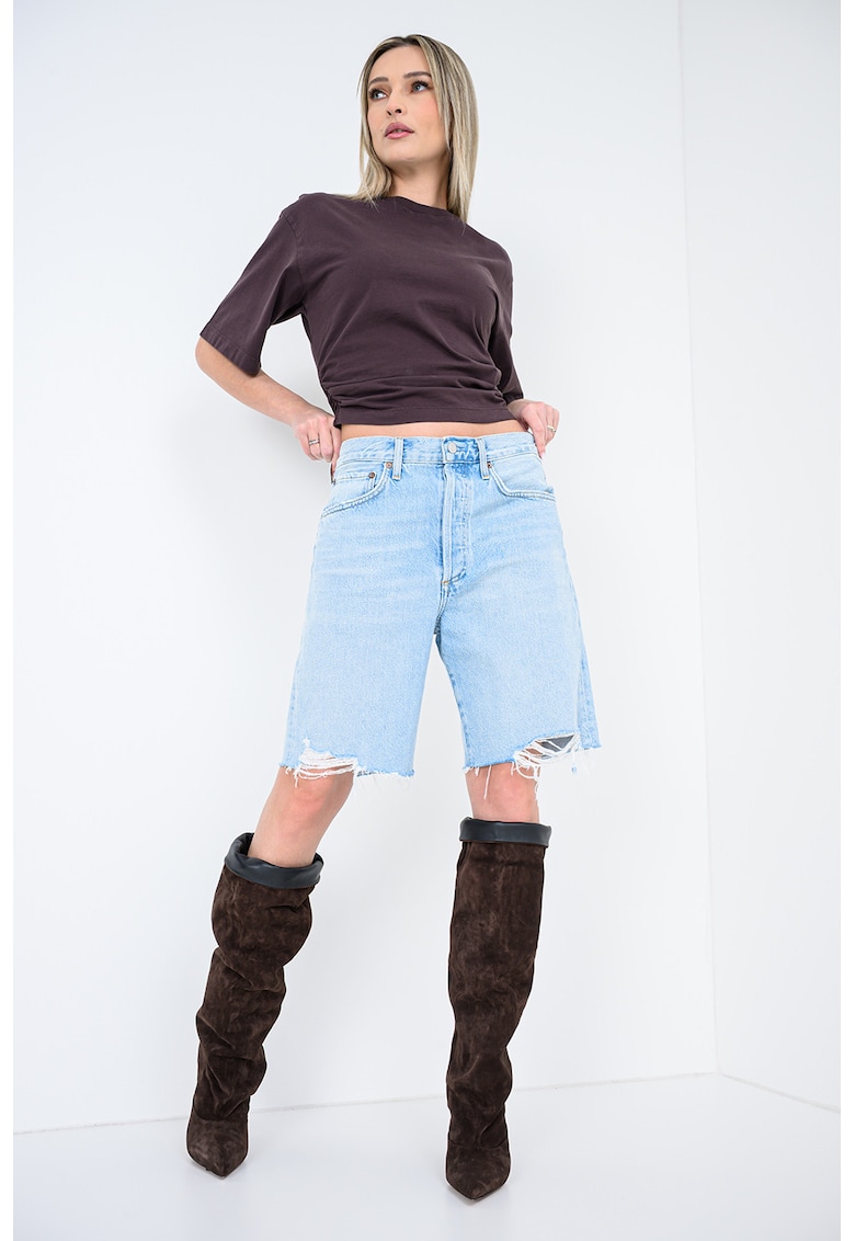 Tricou crop cu parti laterale cu fronseu