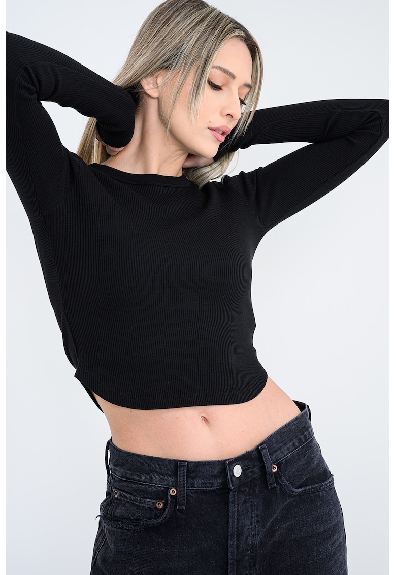 Bluza crop cu decolteu rotund - Negru