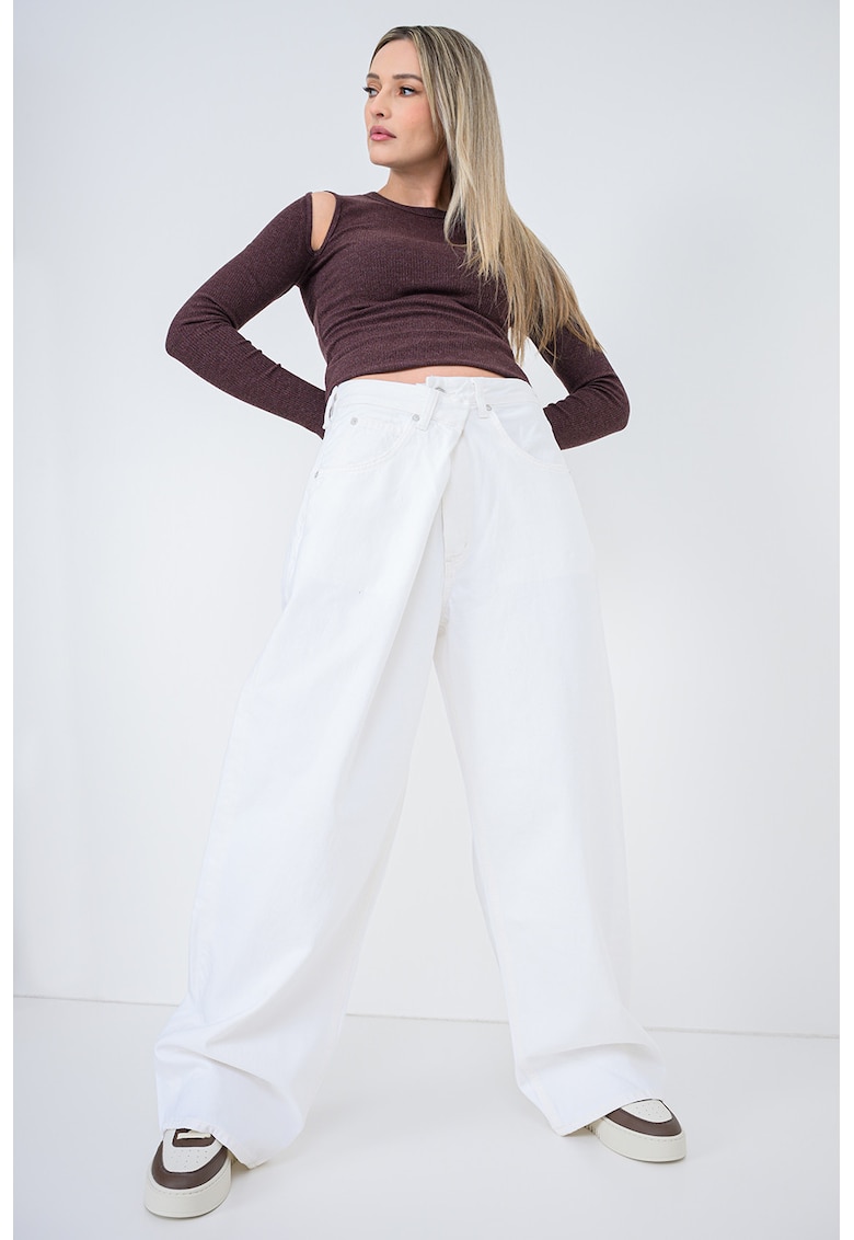 Blugi cu croiala ampla si inchidere asimetrica Vana - Alb