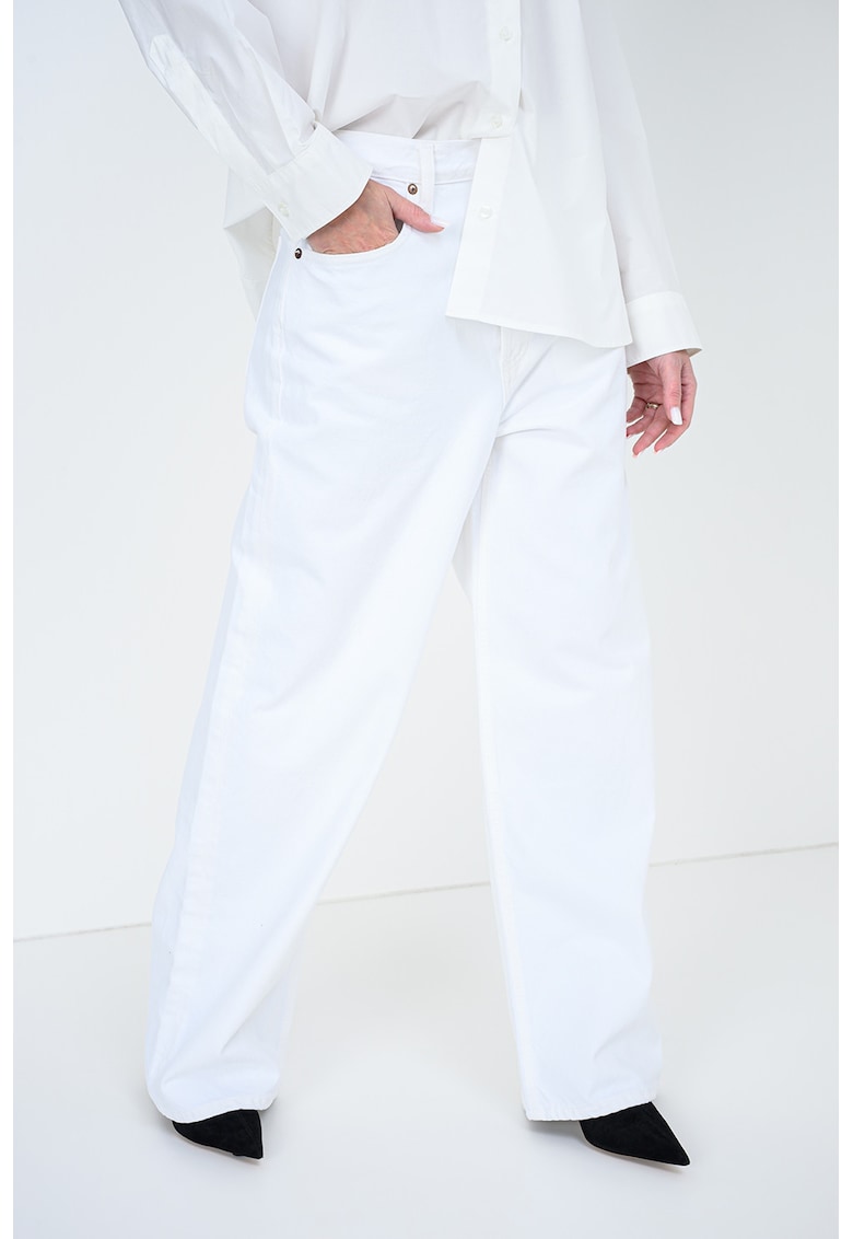 Blugi relaxed fit cu talie inalta Low - Alb