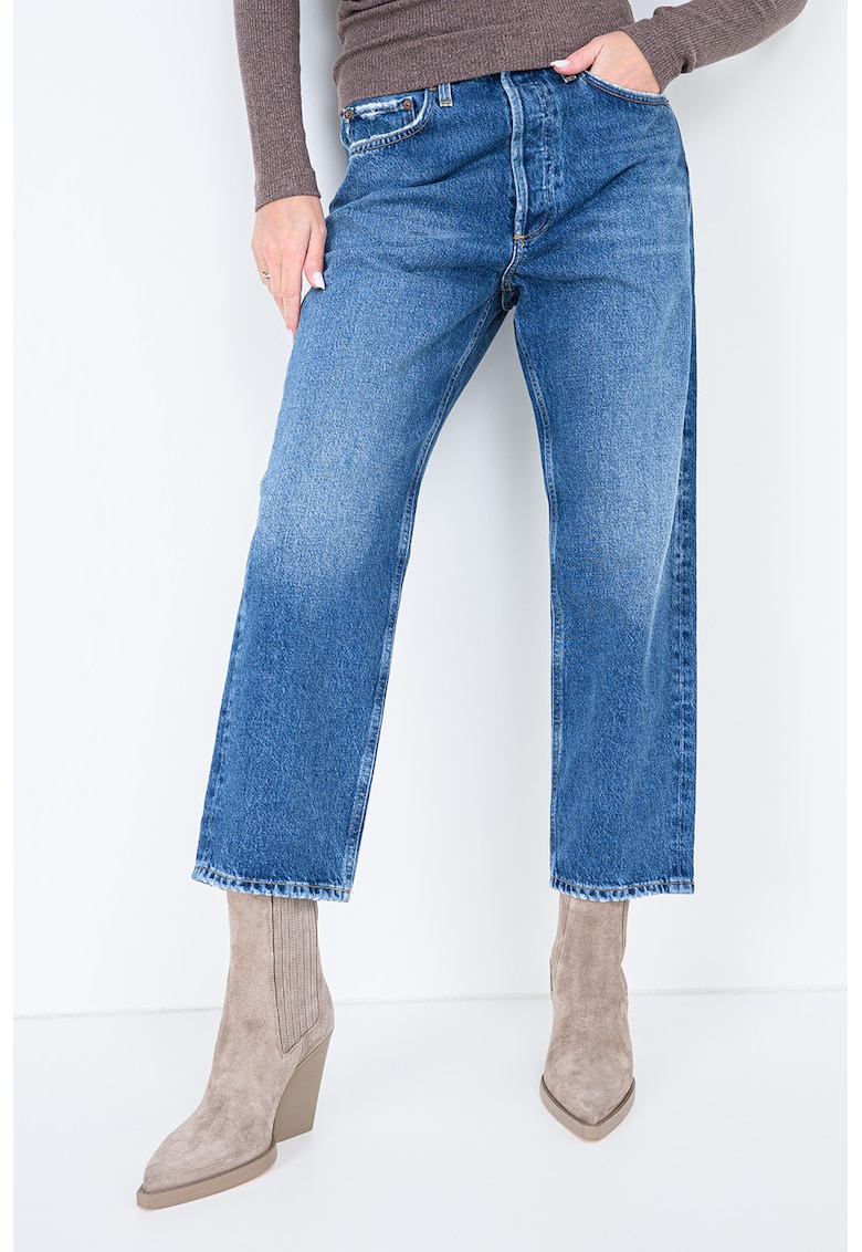 Blugi crop cu talie medie 90s - Albastru melange