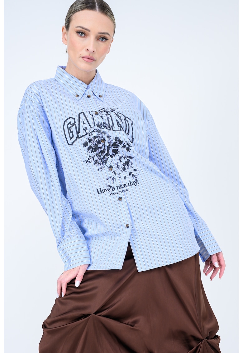 Camasa din bumbac cu imprimeu logo - Negru/Albastru deschis