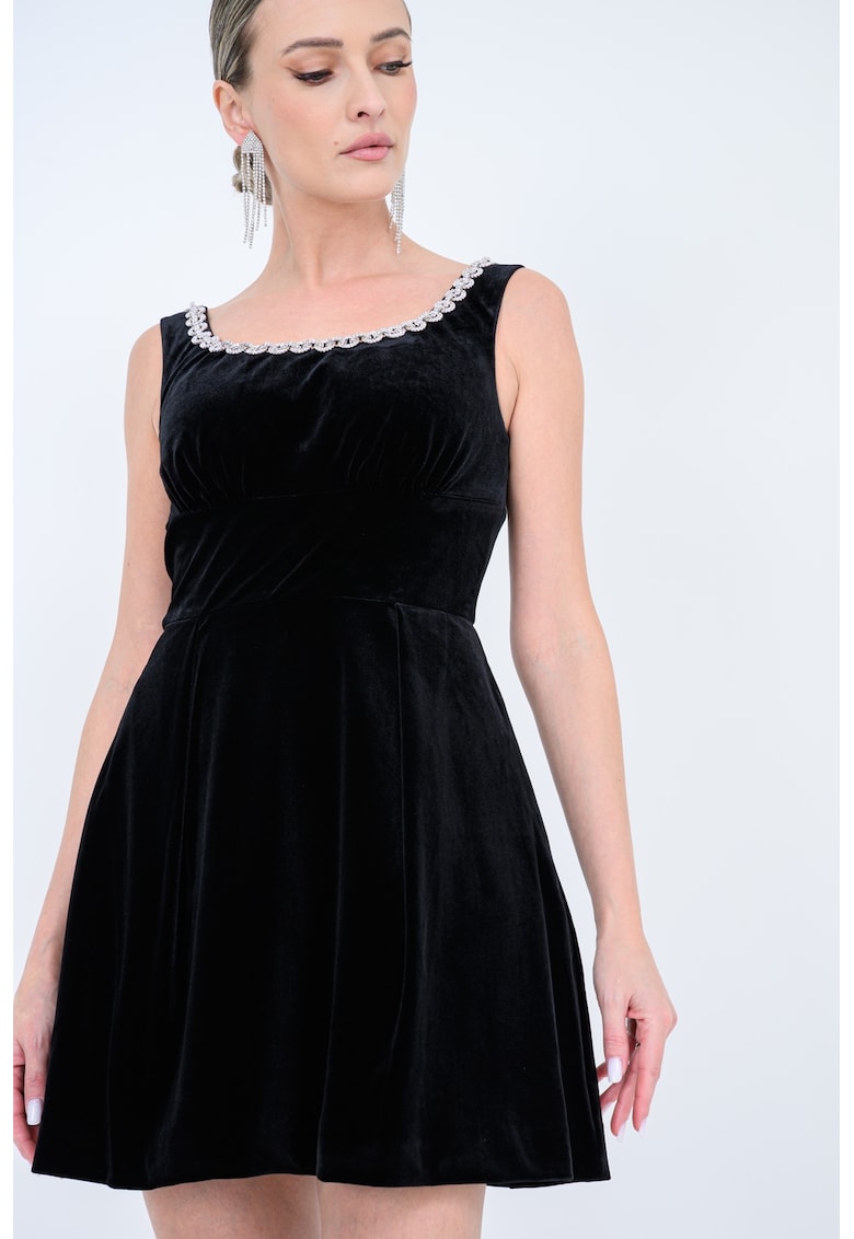 Rochie din catfiea cu detaliu din strasuri - Negru
