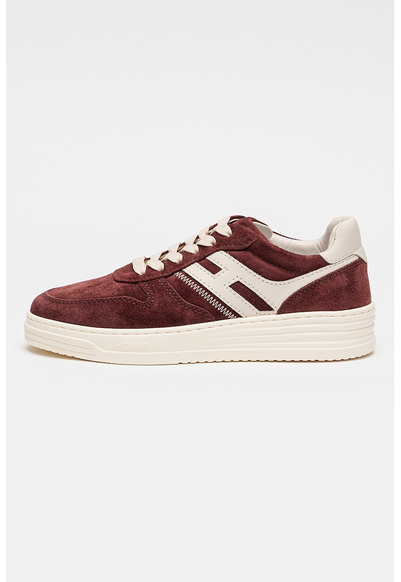 Pantofi sport low-cut din piele intoarsa - Visiniu/Crem