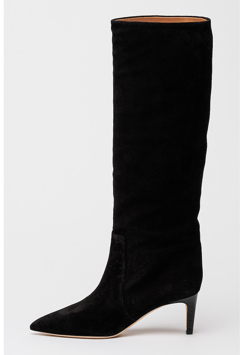 Cizme lungi pana peste genunchi pull-on din piele intoarsa