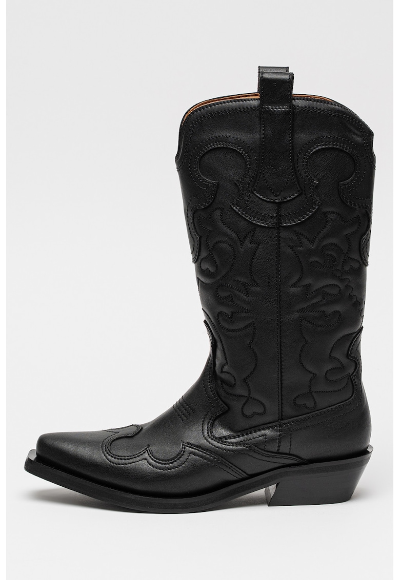 Cizme cowboy din piele ecologica - Negru