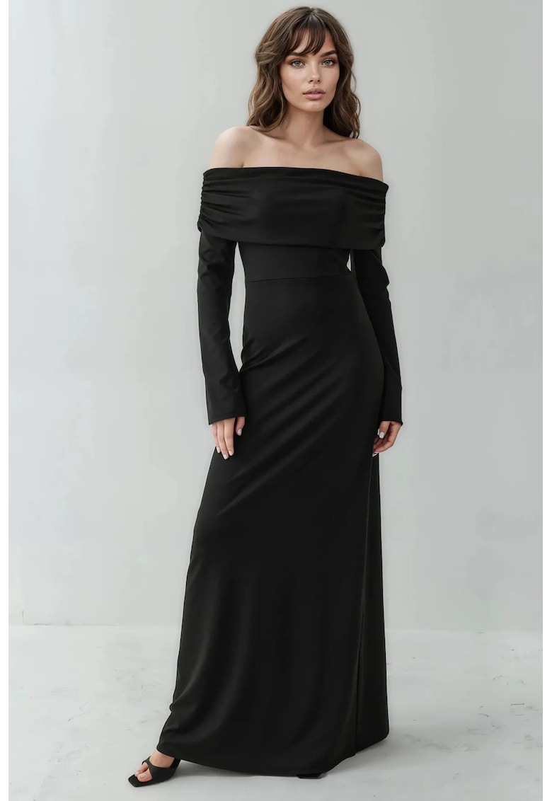 Rochie Maxi - Decolteu pe Umeri - Slit - Negru - fabrica
