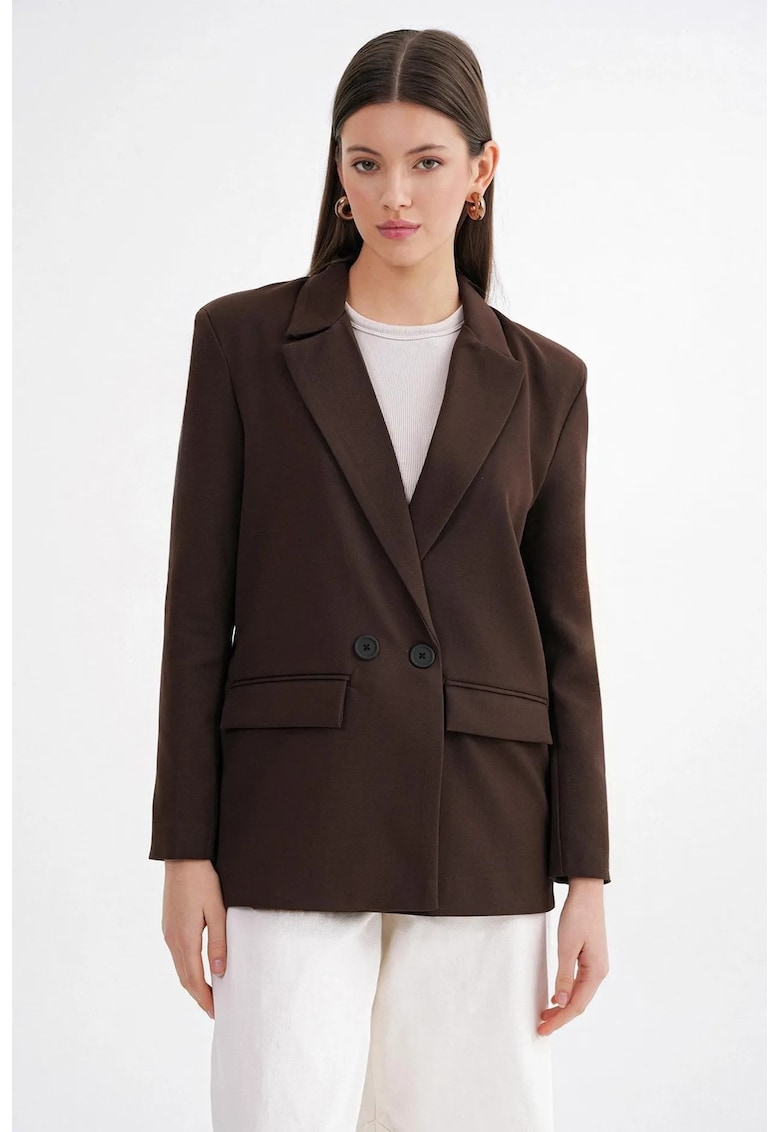 Sacou dama - blazer cu maneca lunga - maro cafea - textil