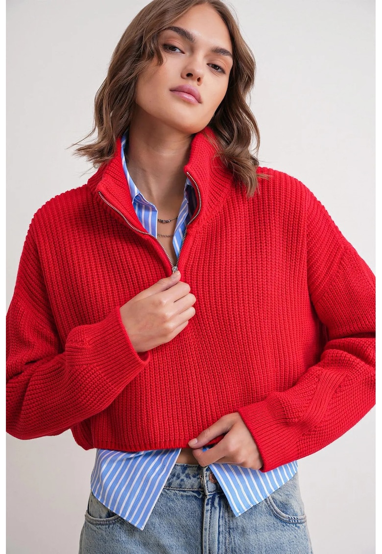 Pulover dama - texturat - rosu - tricot -