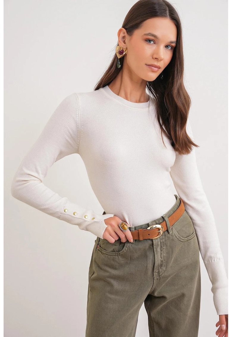 Pulover tricotat - slim fit - natural - tricot