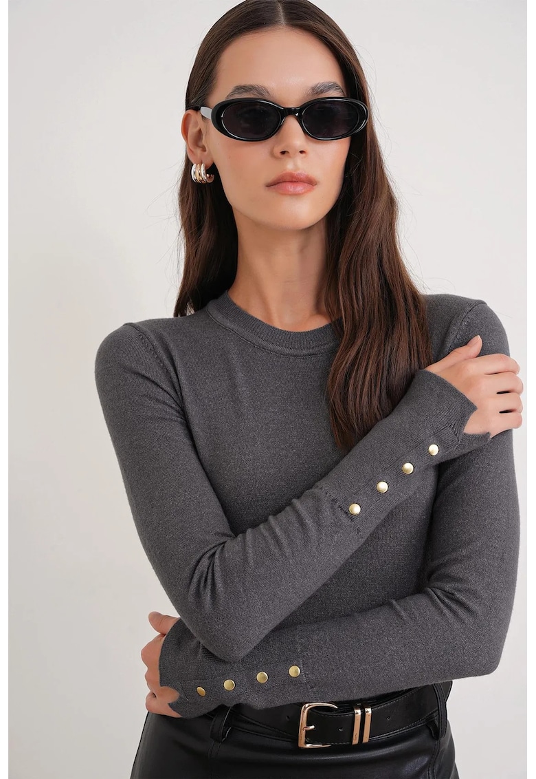 Pulover dama - Slim Fit - gri inchis - tricot