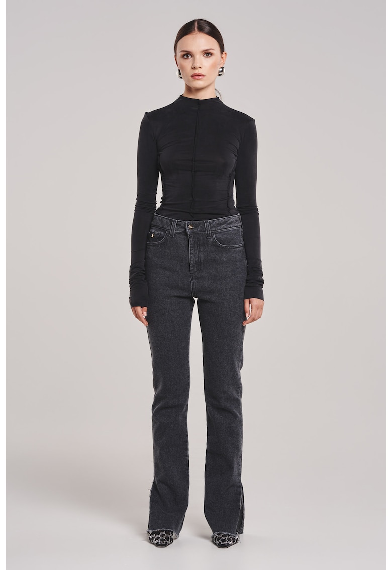 Bluza Neagra cu Guler Inalt din Cupro - Negru