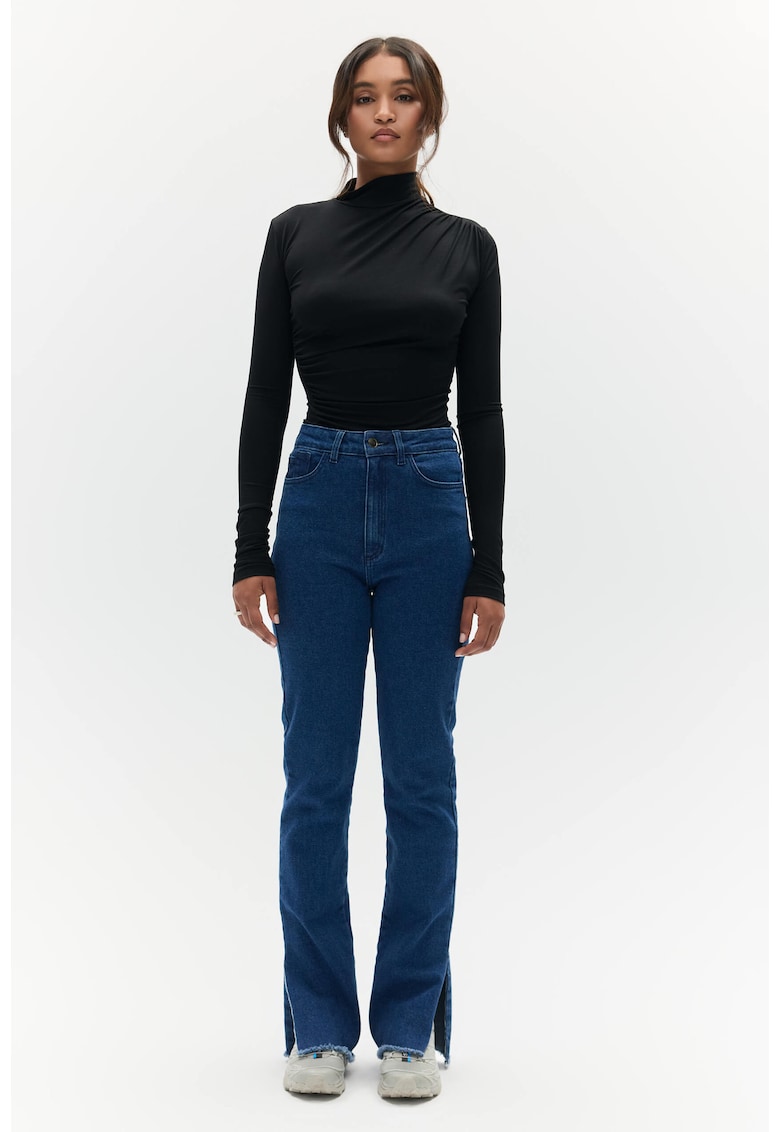 Jeans dama bleumarin cu croiala wide leg - Albastru