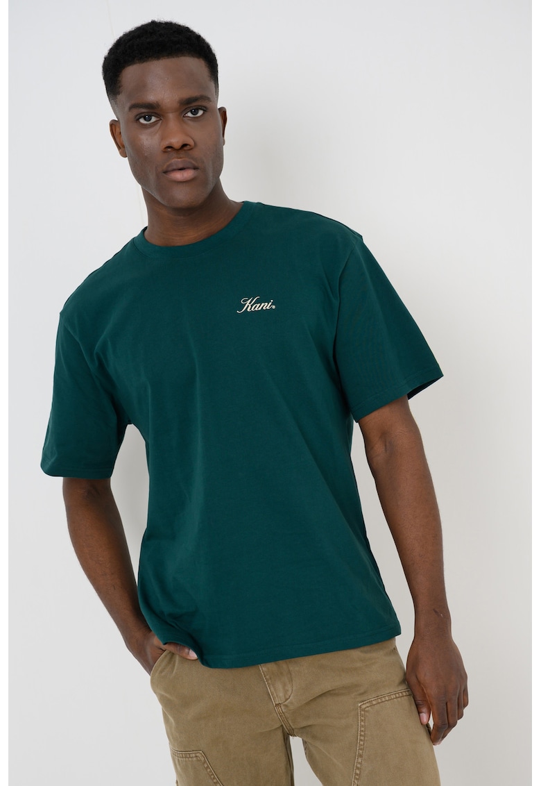 Tricou din bumbac cu imprimeu pe partea din spate - Bej/Verde englez